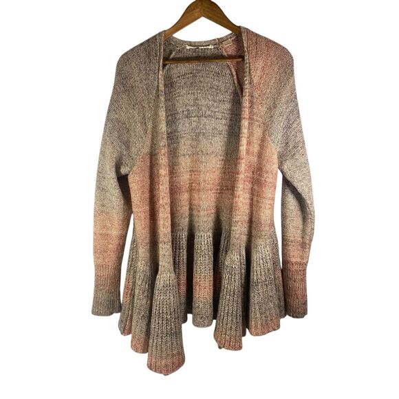 Anthropologie Knitted & Knotted Peplum Ombre Open Cardigan Sweater Size Large - Picture 2 of 10